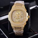 Copy Patek Philippe Nautilus Chrono Iced Out Watches Yellow Gold 40mm